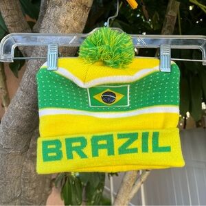 Brazil Adult Unisex Soccer Beanie with a Pom Pom.